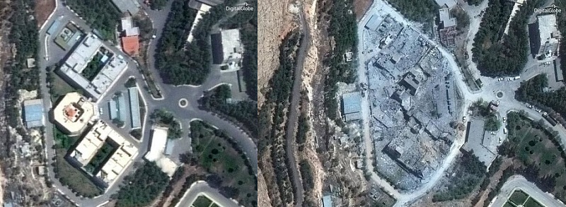 Le centre de recherche de Barzeh avant et après la frappe occidentale