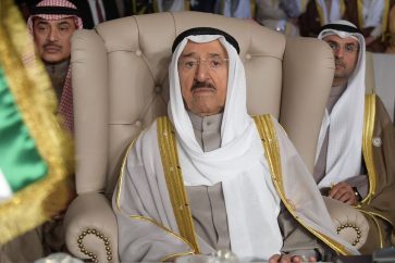 FILE - In this March 31, 2019, file photo, Kuwait's ruling emir, Sheikh Sabah Al Ahmad Al Sabah, attends the opening of the 30th Arab Summit, in Tunis, Tunisia. Kuwait's 91-year-old ruler has been admitted to the hospital for a medical checkup, the oil-rich nation's state-run news agency reported Saturday, July 18, 2020. Sheikh Sabah was in "good health," the KUNA news agency said, citing a statement from the country's diwan minister. (Fethi Belaid/Pool Photo via AP, File)
