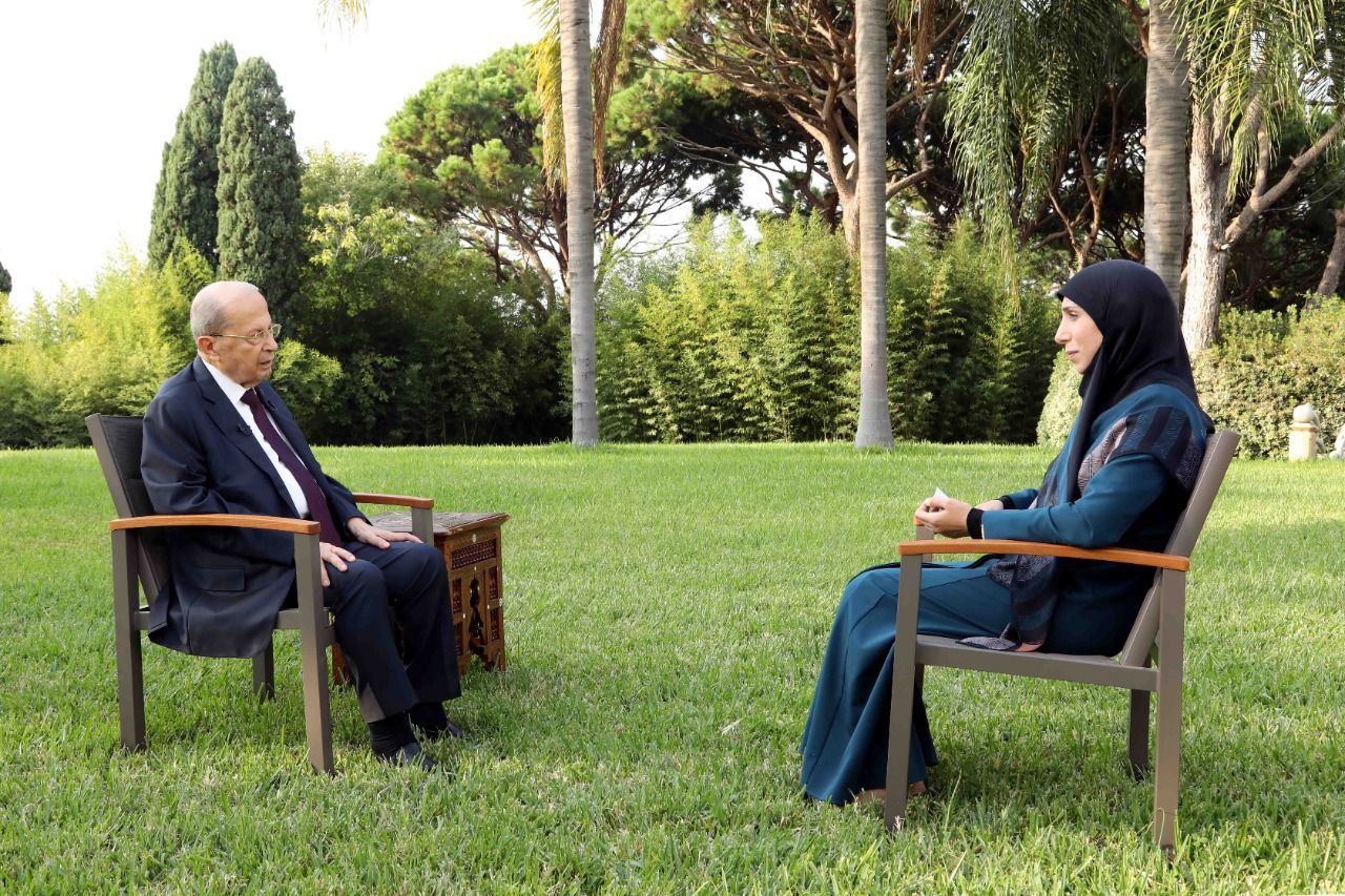 Interview du président Aoun au palais de Baabda avec notre collègue Manar Sabbagh, diffusée par AlManar TV le 28 octobre 2022.