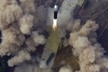 Un test d’un missile intercontinental balistique nord coréen, le 25 mars 2022. Image (KCNA)