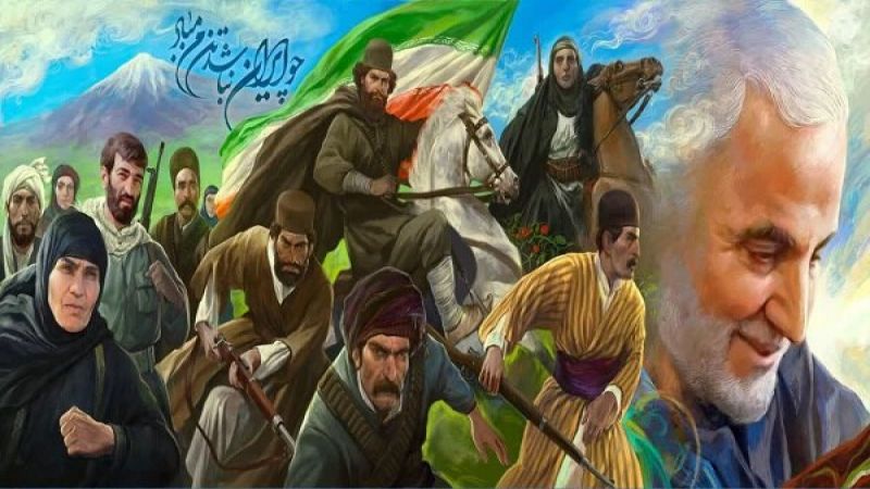 Une fresque murale du martyr Soleimani et des différentes ethnies en Iran, au centre de Téhéran.