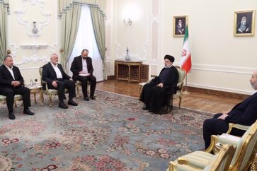 Le président iranien Ebrahim Raïssi a reçu Ismaïl Haniyeh, chef du bureau politique du Hamas à Téhéran, mardi 20 juin 2023. ©Fars News