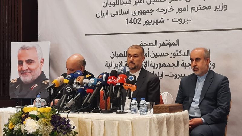 Le chef de la diplomatie iranienne, Hossein Amir Abdollahian, lors d’une conférence de presse à l’ambassade d’Iran à Beyrouth, le 1er septembre 2023.