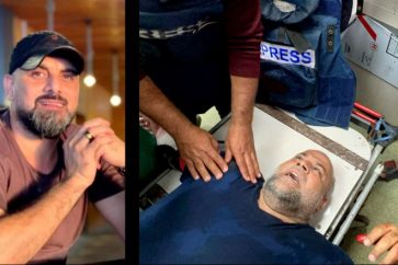 Le caméraman d'Al-Jazeera, Samer Abou Daqa et le journaliste Wael Dahdouh visés par une frappe israélienne à Gaza, le 15 décembre 2023.