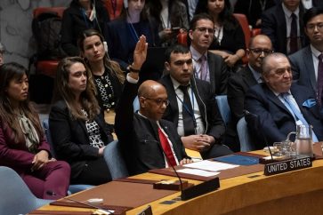Le projet de résolution visant à permettre à la Palestine d’intégrer l’ONU a recueilli 12 votes pour, 1 contre et 2 abstentions (Royaume-Uni et Suisse), le jeudi 18 avril 2024. © AFP