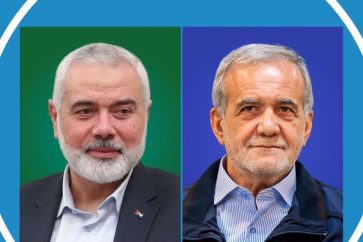 Ismaïl Haniyeh, chef du bureau politique du Hamas a eu une conversation téléphonique avec Massoud Pezeshkian, le président élu de l’Iran, 14 juillet 2024. ©IRNA