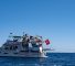 Des membres du groupe de navires de la Flottille Global Sumud à destination de Gaza sont amarrés sur la petite île de Koufonisi, au sud de l'île de Crète, le 26 septembre 2025. ©AFP